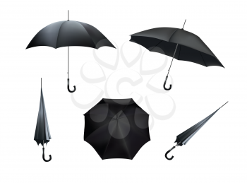  Complete set of black umbrellas, isolated on white background 