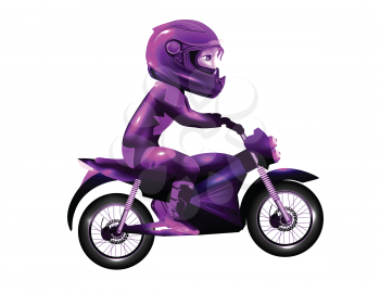 Girl Racing With Shiny Purple Suit on White Background