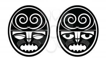 Blank Maory - Polinesian Masks Tattoo Sketch Isolated on White