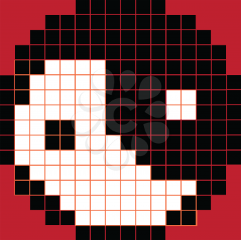 Pixel Yng Yang Black and White on Red Background