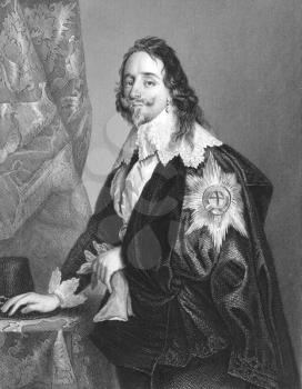 Royalty Free Photo of Charles I (1600-1649) on engraving from the 1800s. King of England, Scotland and Ireland from 1625 until his execution. Engraved by A.H Payne from a picture by A. Van Dyck.