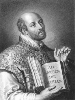 Royalty Free Photo of Ignatius of Loyola (1491-1556) on engraving from the 1800s. Spanish knight who became a hermit and priest