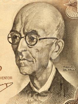 Royalty Free Photo of Manuel De Falla (1876-1946) on 100 Pesetas 1970 Banknote from Spain. Classical music composer. One of Spain's greatest musicians of the first half of the 20th century together wi