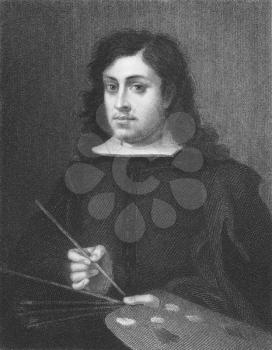 Royalty Free Photo of Bartolome Esteban Murillo (1617-1682) on engraving from the 1800s. Spanish painter, one of the most important Baroque figures. Engraved by E. Sariven and published in London by C