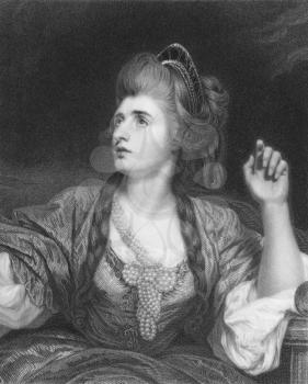 Royalty Free Photo of Sarah Siddons (1755-1831) on engraving from the 1800s. British actress, most famous 18th century tragedienne. Engraved by W.Holl after a picture by J.Reynolds and published in Lo