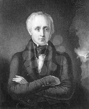 Royalty Free Photo of William Wordsworth (1770-1850) on engraving from the 1800s. Important English Romantic poet