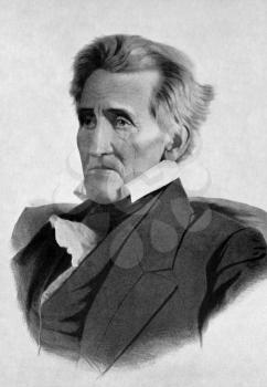 Andrew Jackson (1767-1845) on antique print from 1899. 7th President of the United States during 1829–1837. After Lafosse and published in the 19th century in portraits, Germany, 1899.