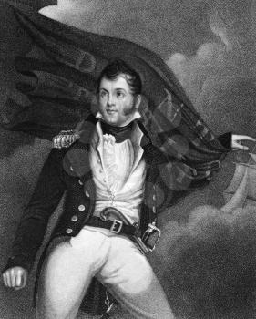 Oliver Hazard Perry (1785-1819) on engraving from 1835. American naval commander. Engraved by J.B.Forrest and published in''National Portrait Gallery of Distinguished Americans Volume II'',USA,1835.