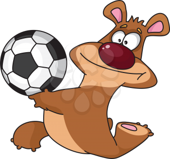Royalty Free Clipart Image of a Bear Running With a Soccer Ball