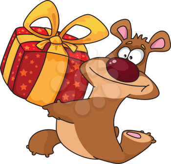 Royalty Free Clipart Image of a Bear With a Gift