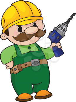 Royalty Free Clipart Image of a Builder With a Drill