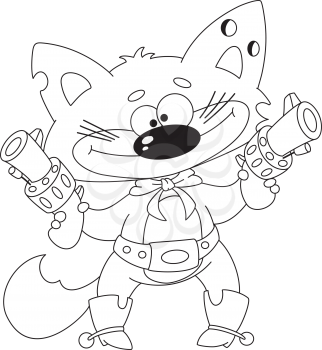 Royalty Free Clipart Image of a Cat With Revolvers