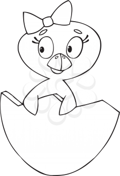 Royalty Free Clipart Image of a Girl Chicken in an Eggshell
