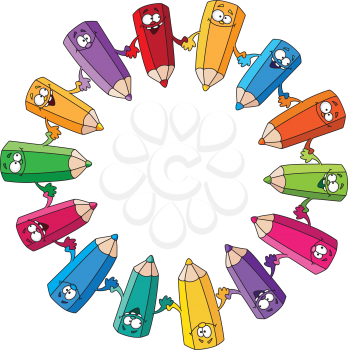 Royalty Free Clipart Image of a Circle of Pencil Crayons