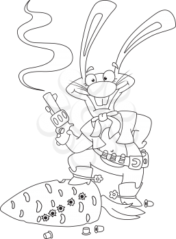 Royalty Free Clipart Image of a Bunny With a Smoking Gun