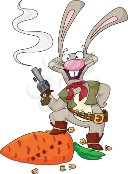 Royalty Free Clipart Image of a Bunny With a Smoking Gun