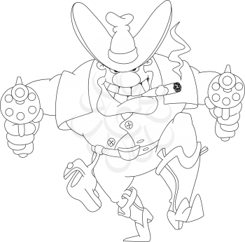 Royalty Free Clipart Image of a Cowboy With Revolvers