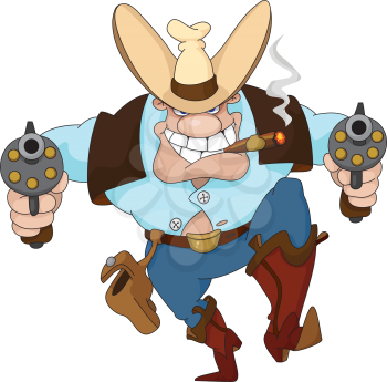 Royalty Free Clipart Image of a Cowboy With Revolvers