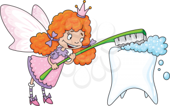 Royalty Free Photo of a Tooth Fairy Cleaning a Tooth