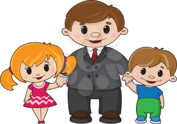 Royalty Free Clipart Image of a Father and Children