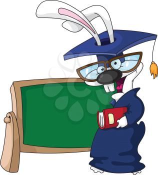 Royalty Free Clipart Image of a Rabbit Teacher at a Blackboard