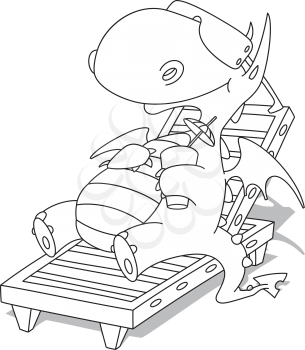 Royalty Free Clipart Image of a Dragon on Vacation on a Lounger