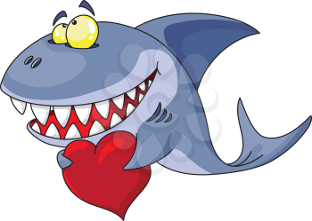 Royalty Free Clipart Image of a Shark With a Heart