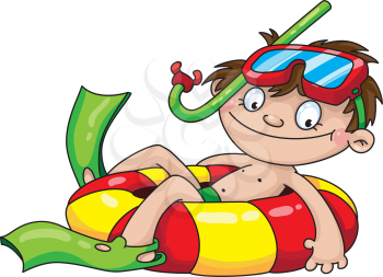 Royalty Free Clipart Image of a Child in an Inner Tube With Snorkel Equipment