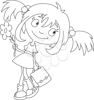 Royalty Free Clipart Image of a Little Girl With a Flower and Purse