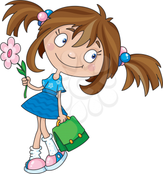 Royalty Free Clipart Image of a Girl With a Flower and Purse