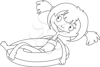 Royalty Free Clipart Image of a Girl in an Inner Tube