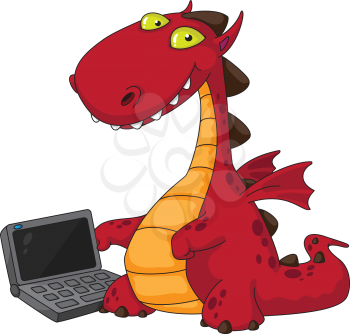 illustration of a dragon and laptop
