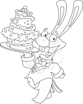 illustration of a funny rabbit with cake outlined