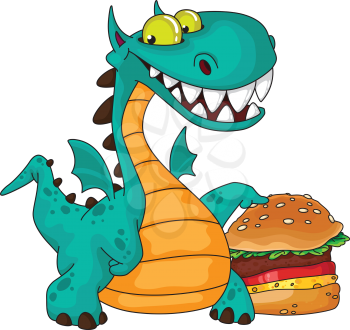 illustration of a great dragon and burger