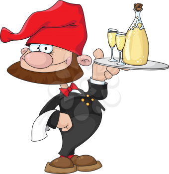 illustration of a waiter gnome with bottle
