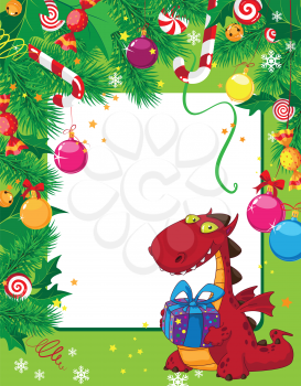 illustration of a Christmas card and dragon