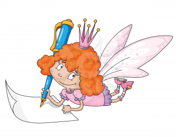 illustration of a fairy and blue pen
