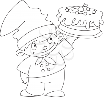 illustration of a small cook with cake outlined