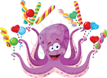 illustration of a octopus with lollipops