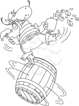 illustration of a pirate on a barrel outlined