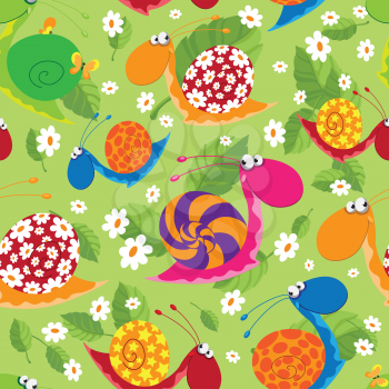 illustration of a seamless snails with flowers and leaves