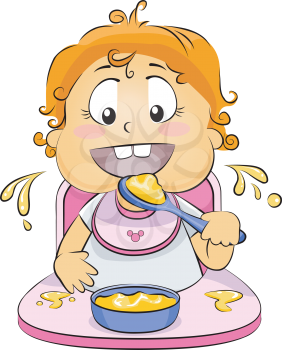 Royalty Free Clipart Image of a Baby Eating