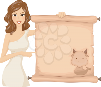 Royalty Free Clipart Image of a Capricorn Sign Held by a Woman