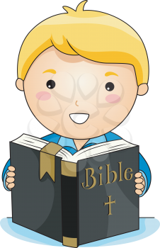 Royalty Free Clipart Image of a Boy Reading a Bible