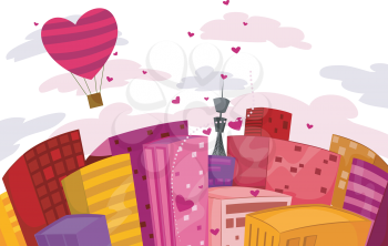Royalty Free Clipart Image of a City With Hearts
