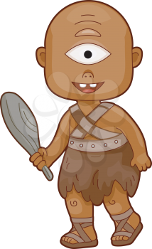 Royalty Free Clipart Image of a One-Eyed Man With a Club