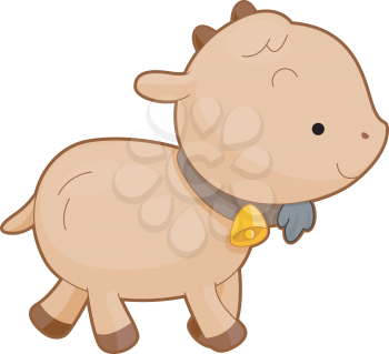 Royalty Free Clipart Image of a Goat With a Bell Around Its Neck