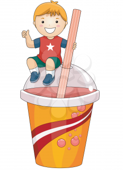 Royalty Free Clipart Image of a Boy With a Big Drink