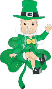 Royalty Free Clipart Image of a Leprechaun on a Shamrock