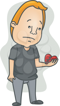 Royalty Free Clipart Image of a Man Looking at a Broken Heart